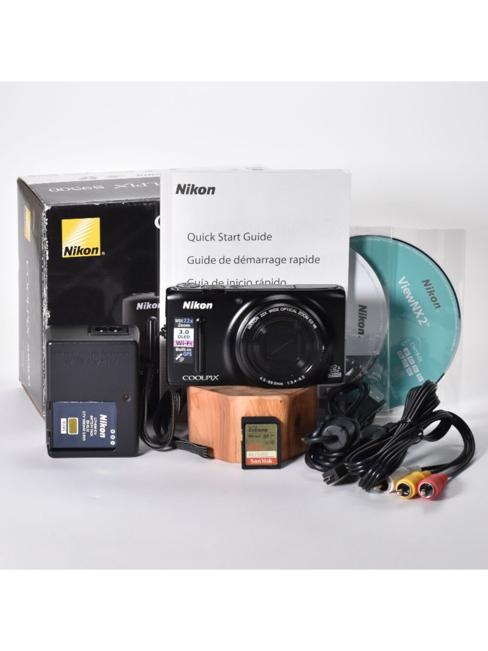 Nikon COOLPIX S9500 Digital Camera 18.1MP 22x Opt Zoom WiFi 64GB SD Card MINT